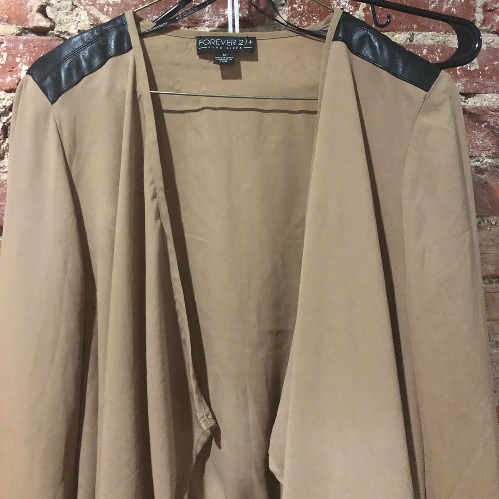 Shear Cardigan with Leather Shoulder Patches